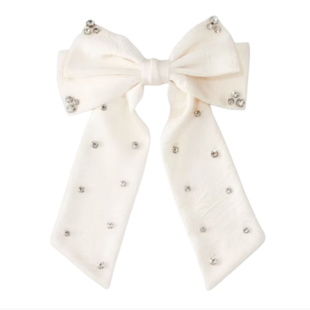 White Hair Bow with Rhinestone Accents